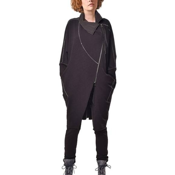 Crea Concept AW/18 Dark Charcoal Jersey Asymmetrical Zip Coatigan - Picture 1 of 12